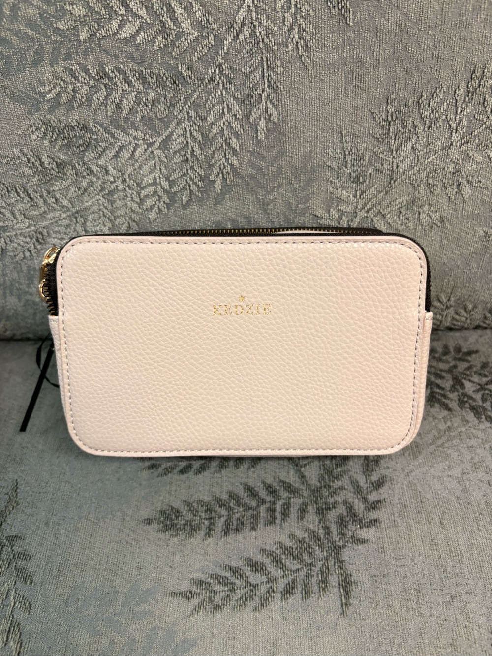 Kedzie Light Blush Pebbled Vegan Leather Crossbody with Gold Logo